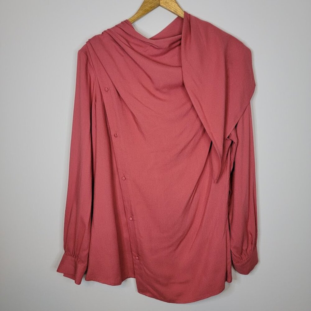 Soft Surroundings Rose Button Crossover Wrap Top Sz S Assymetrical Long Sleeve